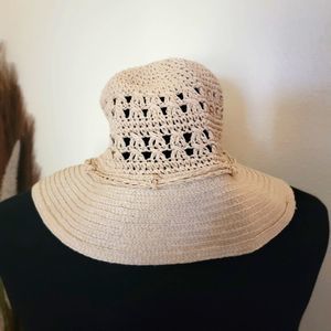 Cream woven Crochet Straw Sun Hat bucket Hat